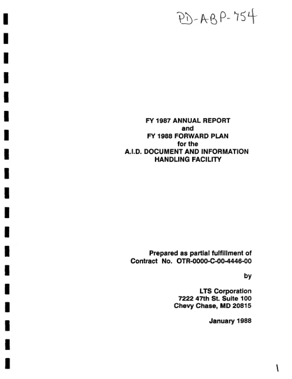 FY 1987 annual report and FY 1988 forward plan for the A.I.D. Document and Information Handling Facility