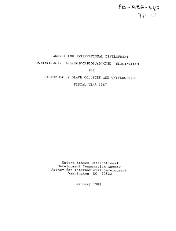 Agency for International Development annual performance report for Historically Black Colleges and Universities, fiscal year 1987