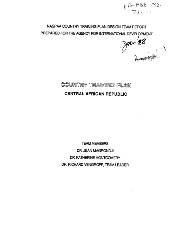 Country training plan : Central African Republic