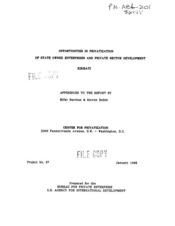 Opportunities in privatization of state owned enterprises and private sector development : Kiribati -- appendices