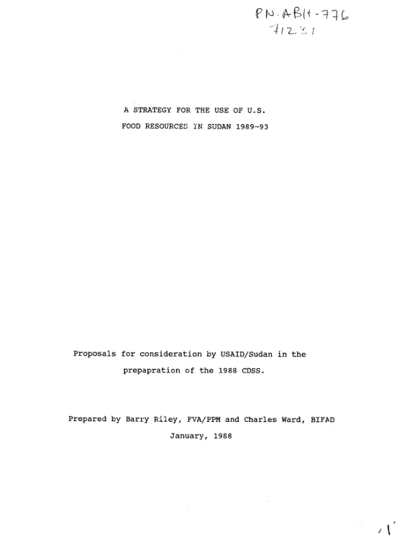 Strategy for the use of US food resources in Sudan, 1989-93