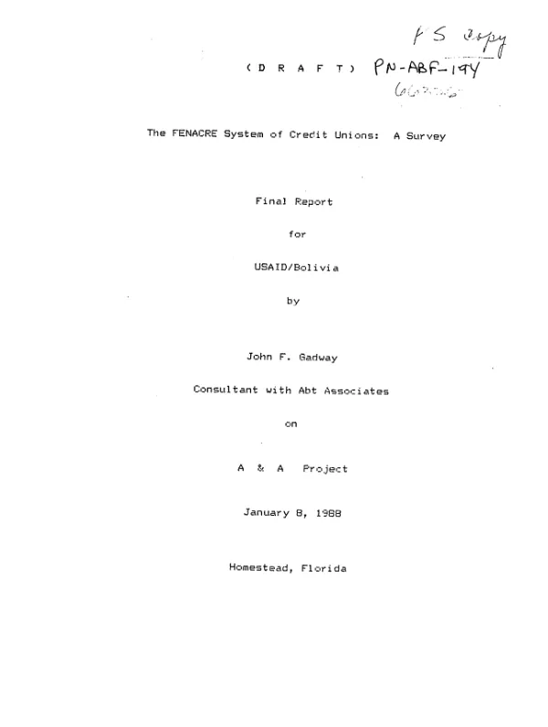 FENACRE system of credit unions : a survey -- final report