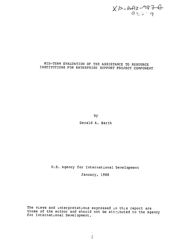 Mid-term evaluation of the assistance to resource institutions for enterprise support project component