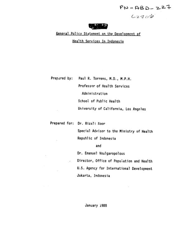 General policy statement on the development of health services in Indonesia