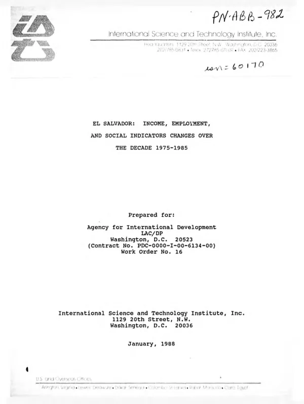 El Salvador : income, employment, and social indicators changes over the decade 1975-1985