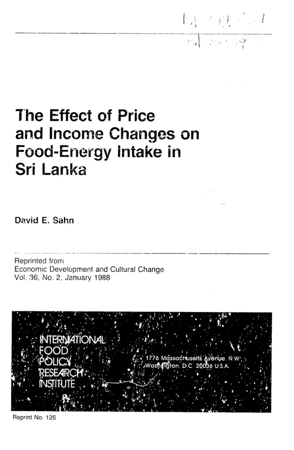Effect of price and income changes on food - energy intake in Sri Lanka