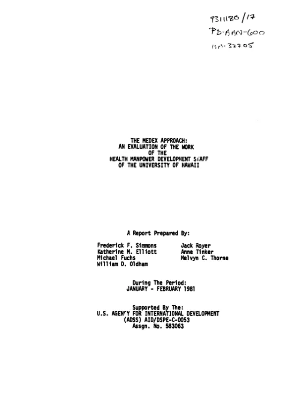 Medex approach : an evaluation of the work of the health manpower development staff of the University of Hawaii