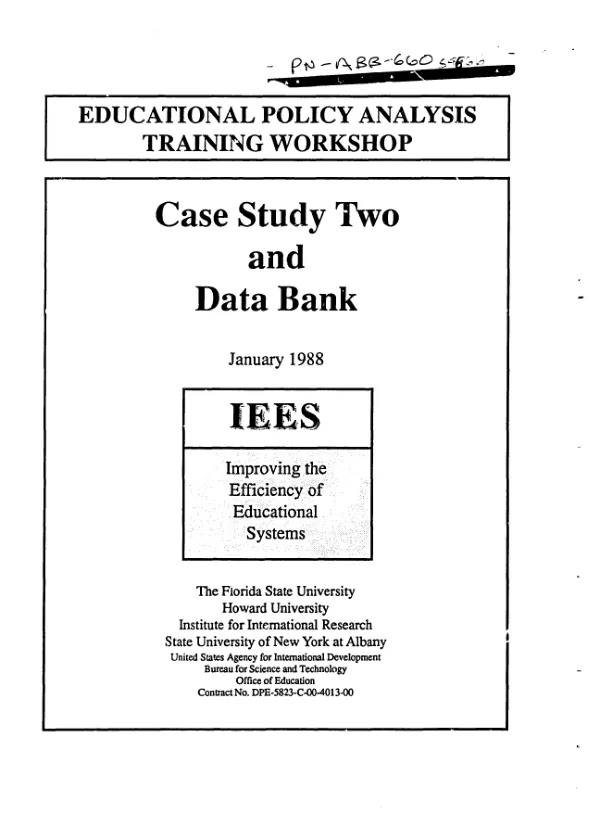 Educational policy analysis training workshop : case study two and data bank