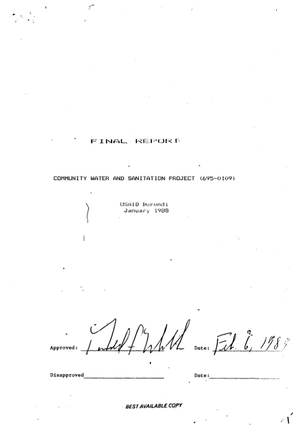 Final report : community water and sanitation project (695-0109)