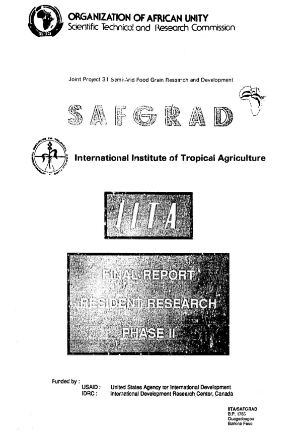 SAFGRAD, International Institute of Tropical Agriculture, IITA -- final report, resident research, phase II