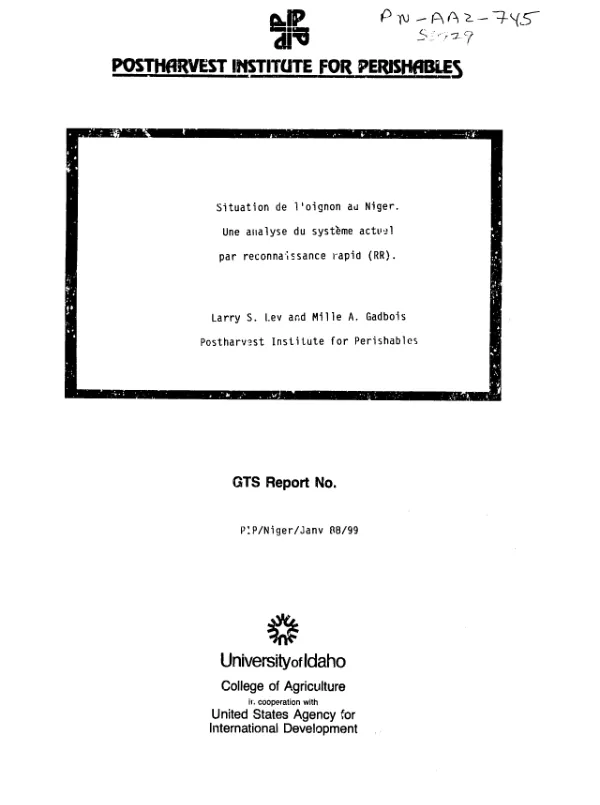 Situation de l"oignon au Niger : une analyse du systeme actuel par reconnaissance rapid (RR)