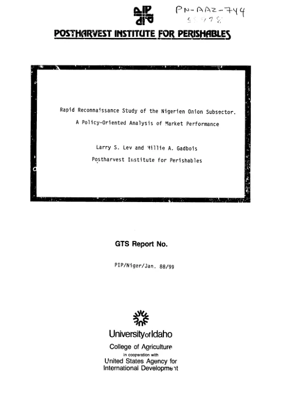 Rapid reconnaissance study of the Nigerian onion subsector : a policy-oriented analysis of market performance