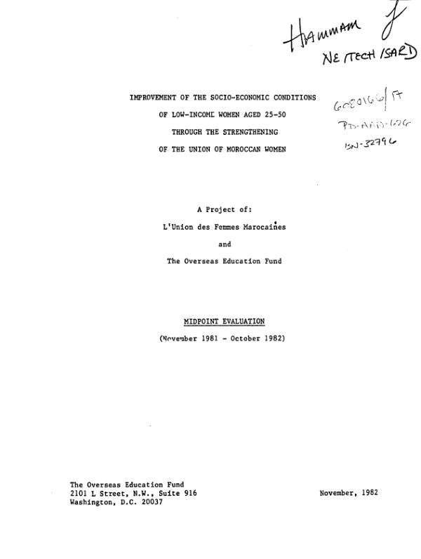 Improvement of the socio-economic conditions of low-income women aged 25-50 through the strengthening of the Union of Moroccan Women : midpoint evaluation