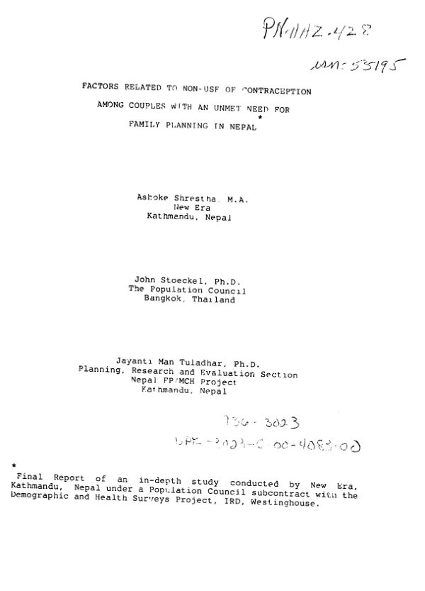Factors related to non-use of contraception among couples with an unmet need for family planning in Nepal