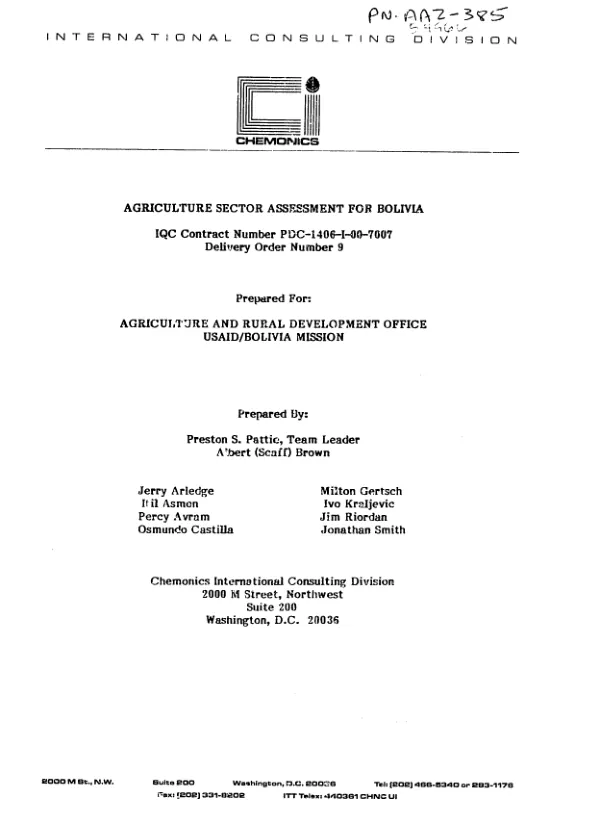 Agriculture sector assessment for Bolivia
