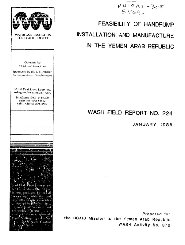 Feasibility of handpump installation and manufacture in the Yemen Arab Republic