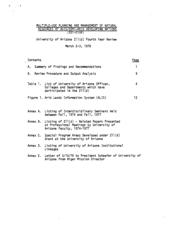Multiple - use planning and management of natural resources of arid/semi-arid developing nations; University of Arizona 211(d) fourth year review