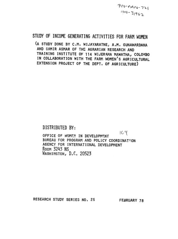 Study of income generating activities for farm women