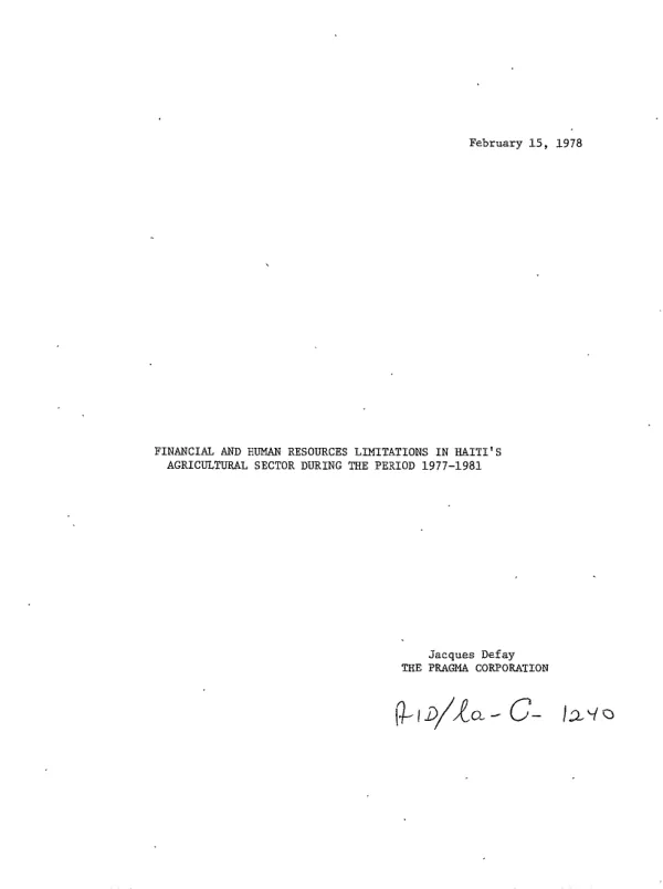 Financial and human resources limitations in Haiti"s agricultural sector during the period 1977-1981