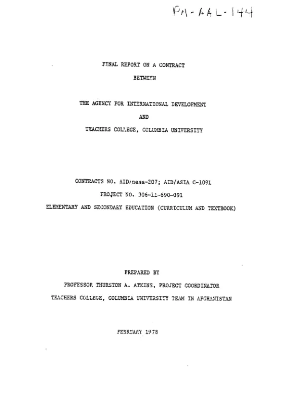 Elementary and secondary education (curriculum and textbook) : final report