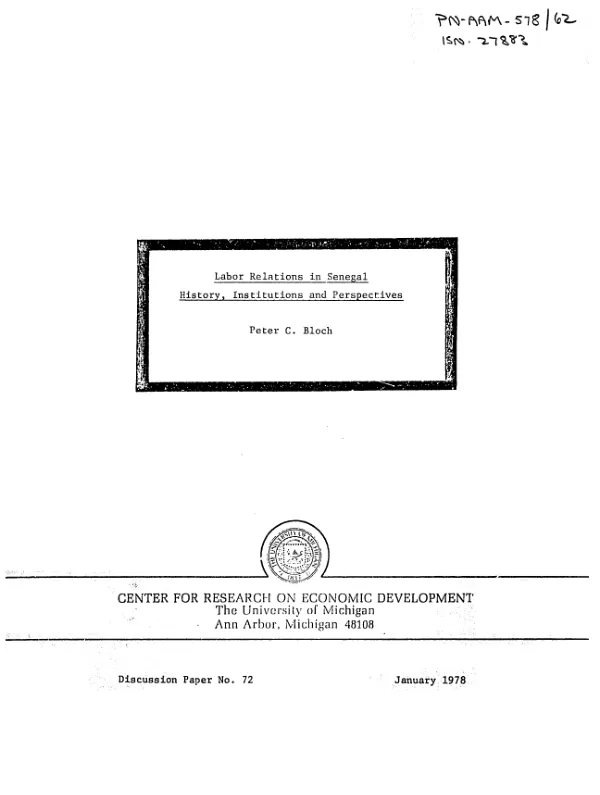 Labor relations in Senegal : history, institutions and perspectives