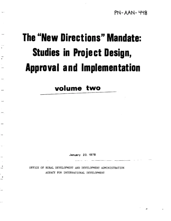 The "new directions" mandate : studies in project design, approval and implementation. Volume 2