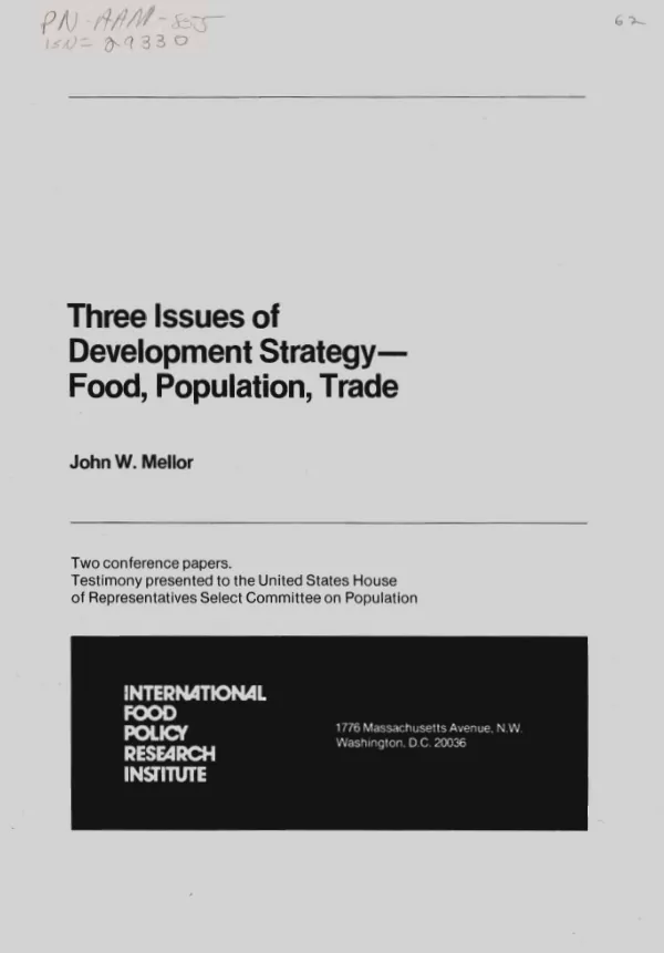 Three issues of development strategy - food, population, trade