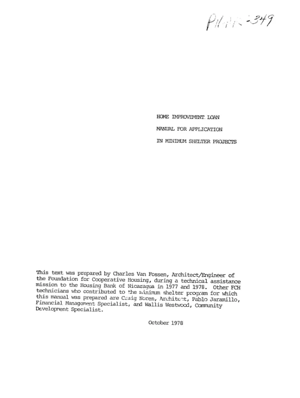 HOME IMPROVEMENT LOAN MANUAL FOR APPLICATION IN MINIMUM SHELTER PROJECTS
