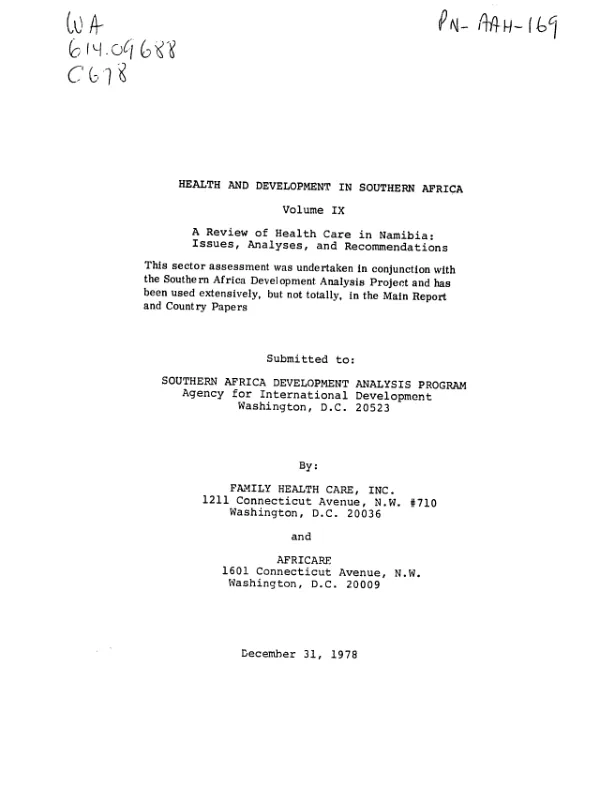 REVIEW OF HEALTH CARE IN NAMIBIA : ISSUES, ANALYSES, AND RECOMMENDATIONS