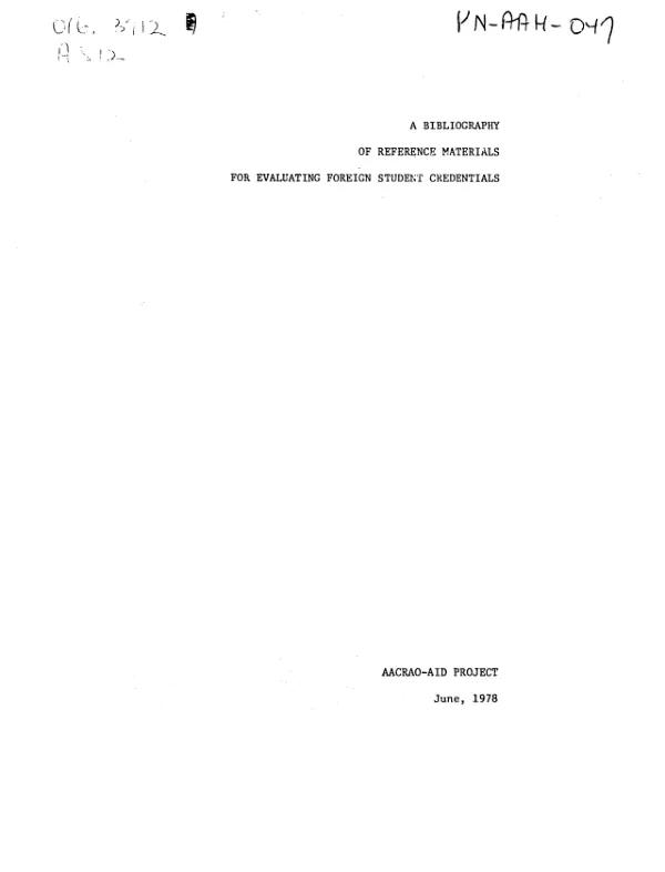 BIBLIOGRAPHY OF REFERENCE MATERIALS FOR EVALUATING FOREIGN STUDENT CREDENTIALS