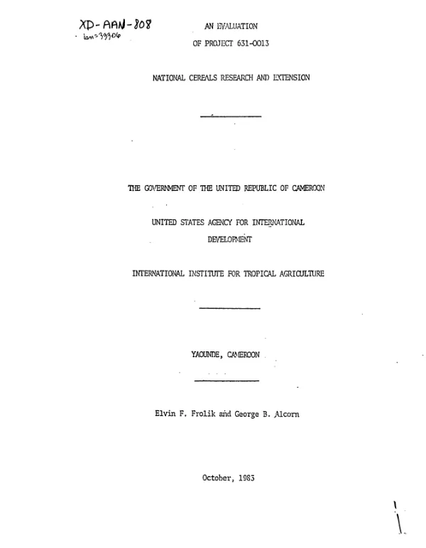 Evaluation of project 631-0013 : national cereals research and extension