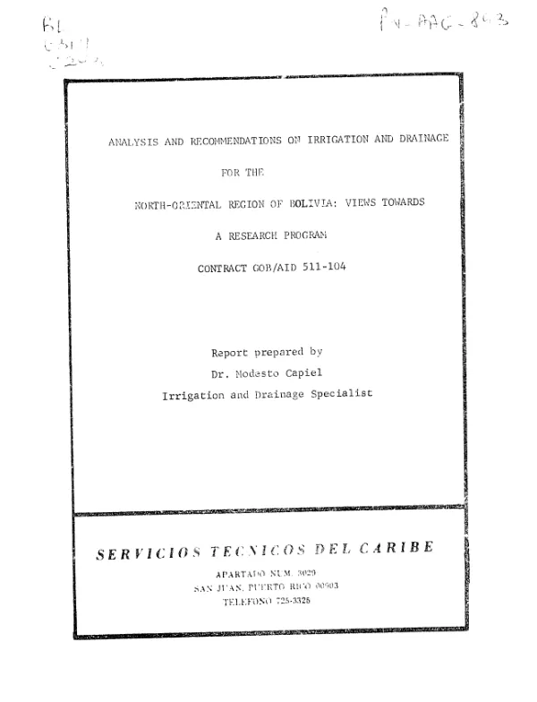 ANALYSIS AND RECOMMENDATIONS ON IRRIGATION AND DRAINAGE FOR THE NORTH - ORIENTAL REGION OF BOLIVIA : VIEWS TOWARDS A RESEARCH PROGRAM