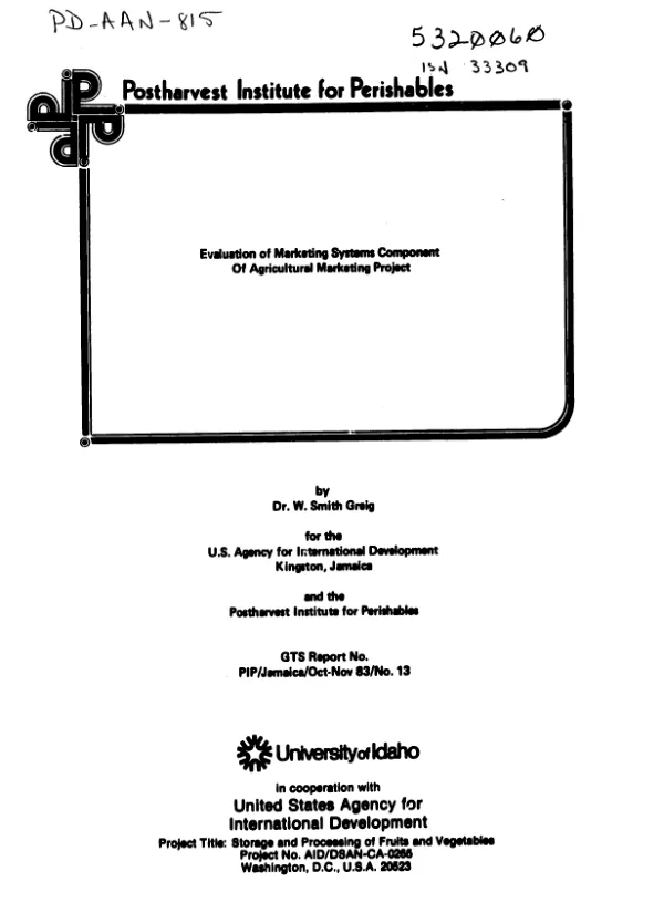 Evaluation of marketing systems component of agricultural marketing project