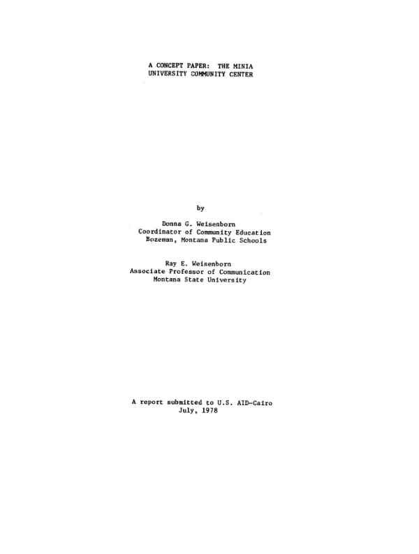 MINIA UNIVERSITY COMMUNITY CENTER; A CONCEPT PAPER