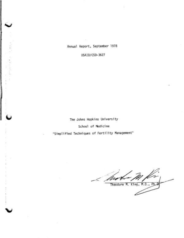 SIMPLIFIED TECHNIQUES OF FERTILITY MANAGEMENT; ANNUAL REPORT, 1977/1978