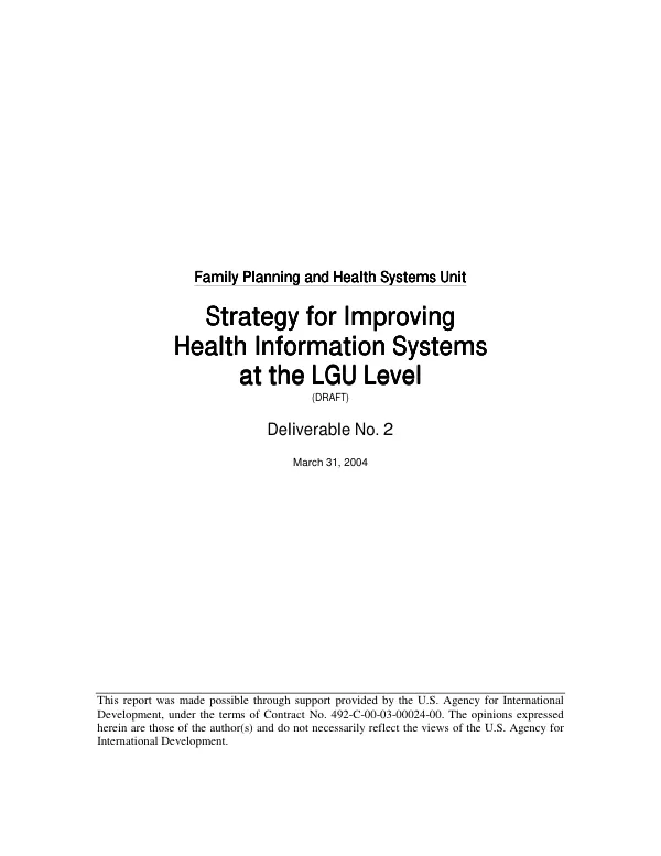 Strategy for improving health information systems at the LGU [local government unit] level (draft)
