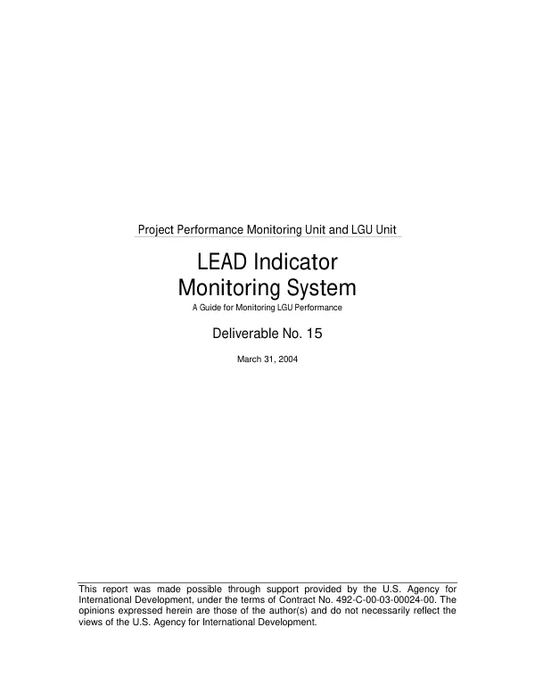 LEAD indicator monitoring system -- a guide for monitoring LGU [local government unit] performance