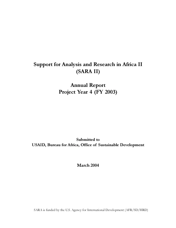Support for analysis and research in Africa II (SARA II) : annual report, project year 4 (FY 2003)
