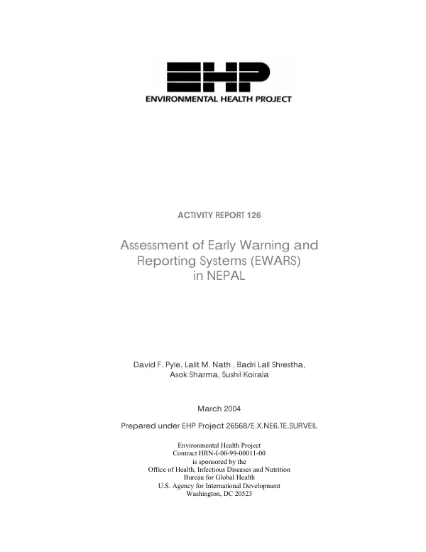Assessment of early warning and reporting systems (EWARS) in Nepal