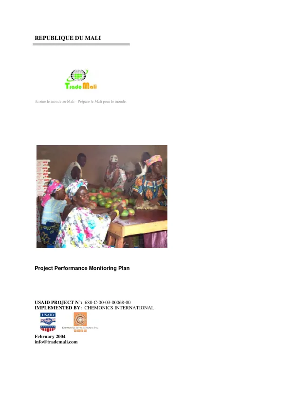 TradeMali : project performance monitoring plan