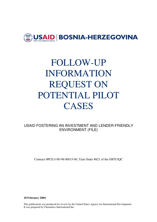 Follow-up information request on potential pilot cases