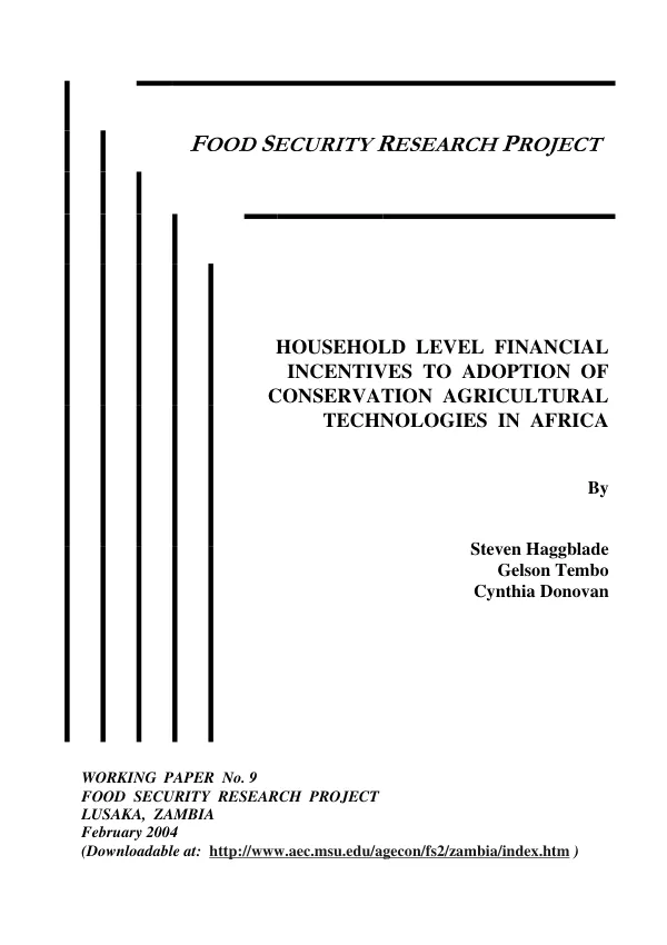 Household level financial incentives to adoption of conservation agricultural technologies in Africa