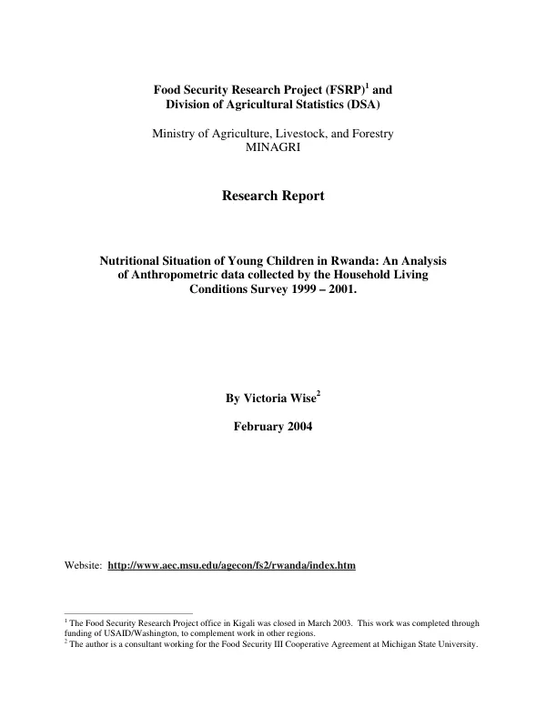 Nutritional situation of young children in Rwanda : an analysis of anthropometric data collected by the household living conditions survey 1999-2001