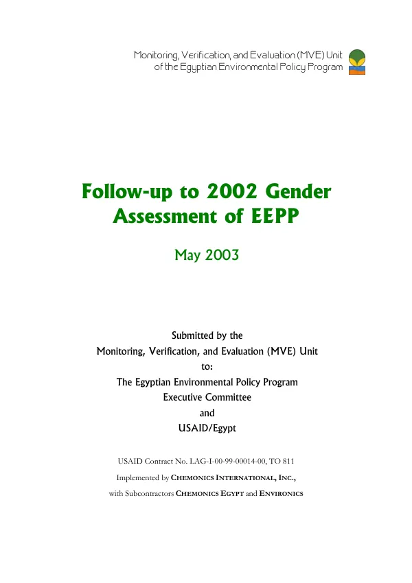 Follow-up to 2002 gender assessment of EEPP
