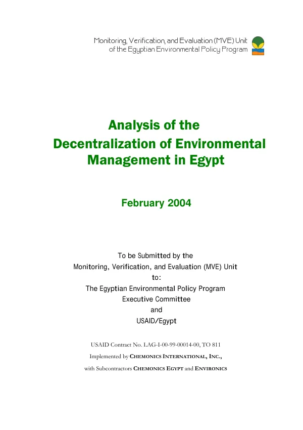 Analysis of the decentralization of environmental management in Egypt