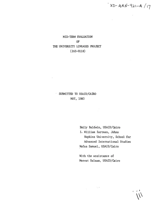 Mid-term evaluation of the university linkages project (263-0118)