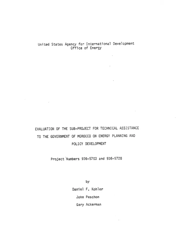 Evaluation of the sub-project for technical assistance to the Government of Morocco on energy planning and policy development