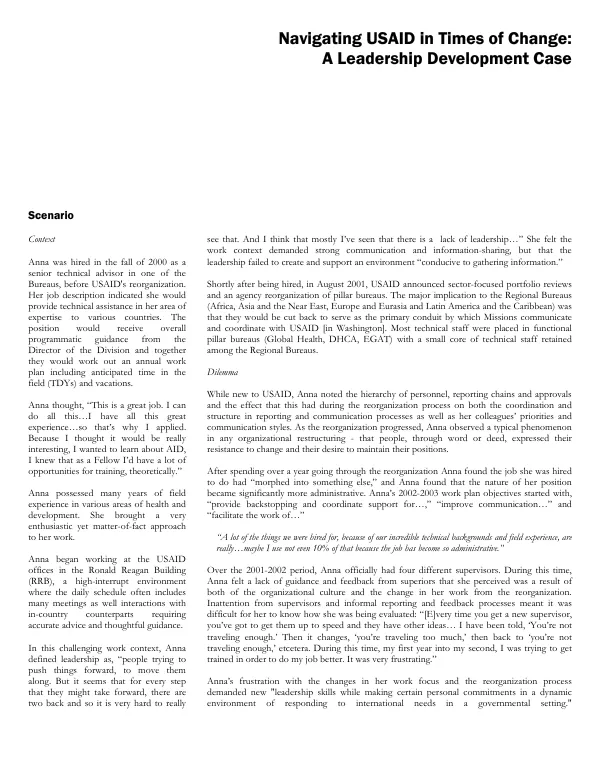 Navigating USAID in times of change : a leadership development case