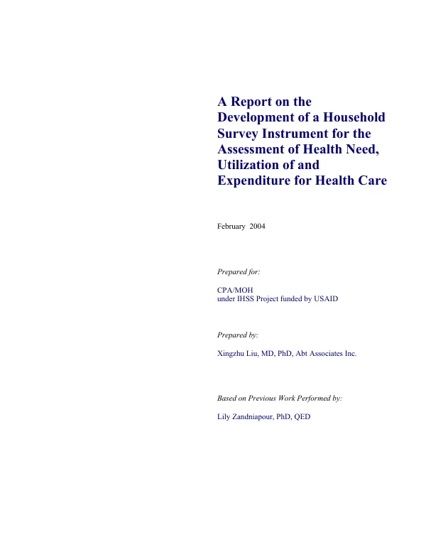 Report on the development of a household survey instrument for the assessment of health need, utilization of and expenditure for health care