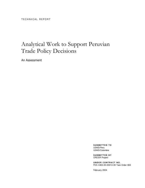 Technical report : analytical work to support Peruvian trade policy decisions -- an assessment